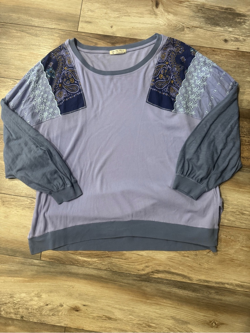 We The Free Lavender Paisley Lace-Trim Sweatshirt